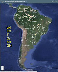 Mapa Valores del agua de América del Sur
